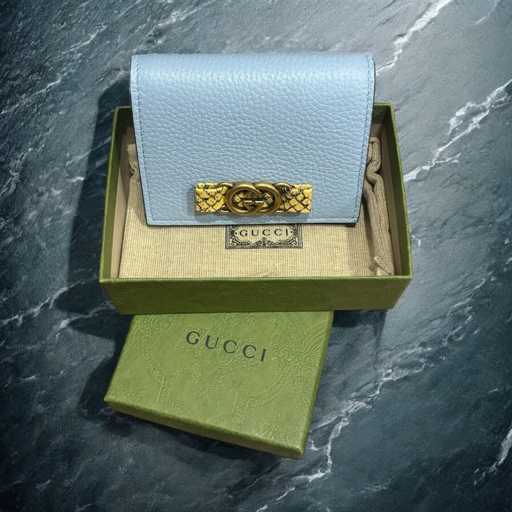 Gucci Baby Blue Interlocking G Grained Leather Wallet
